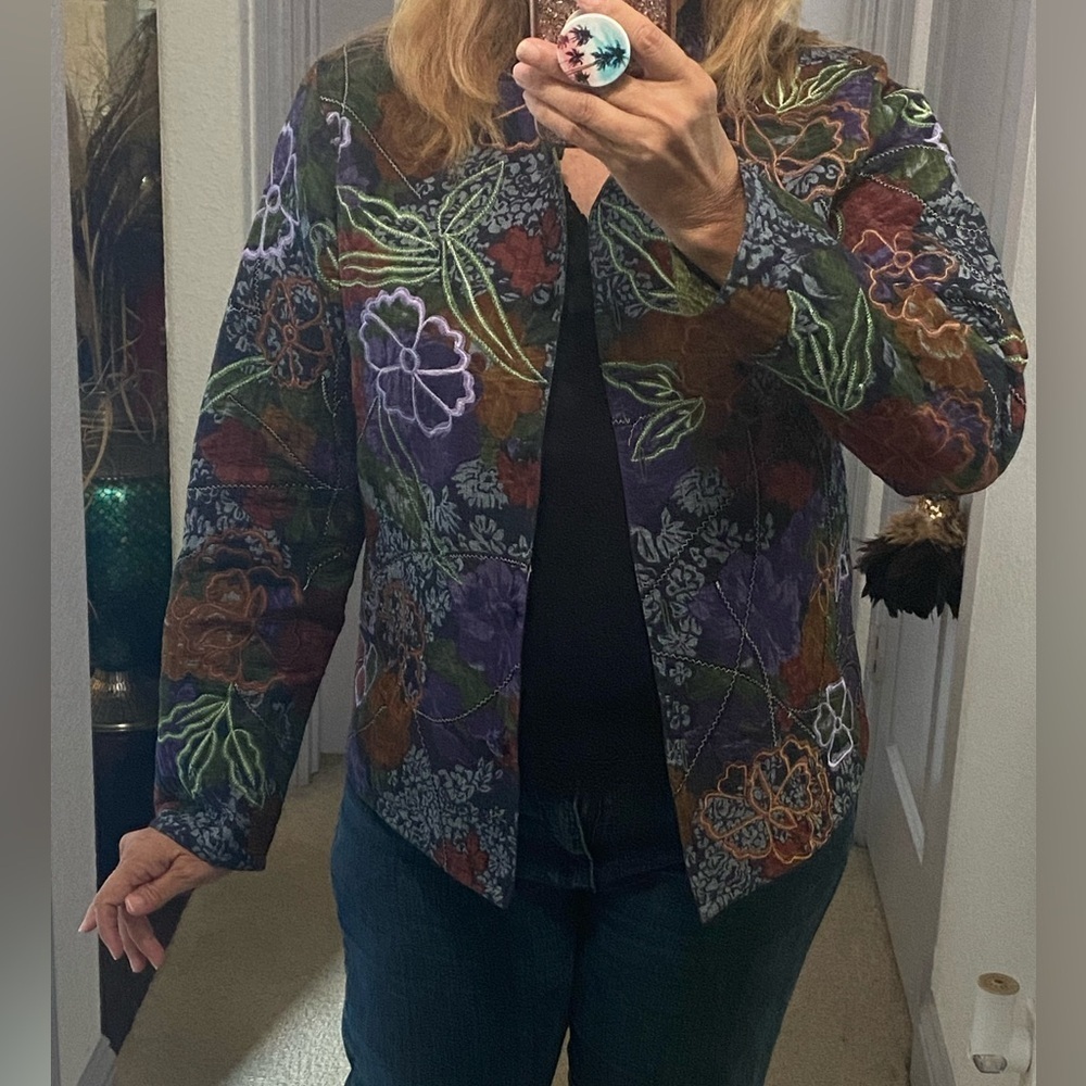 Rare reversible quilted embroidered jacket size M fall colors elegance/classic - Picture 10 of 12